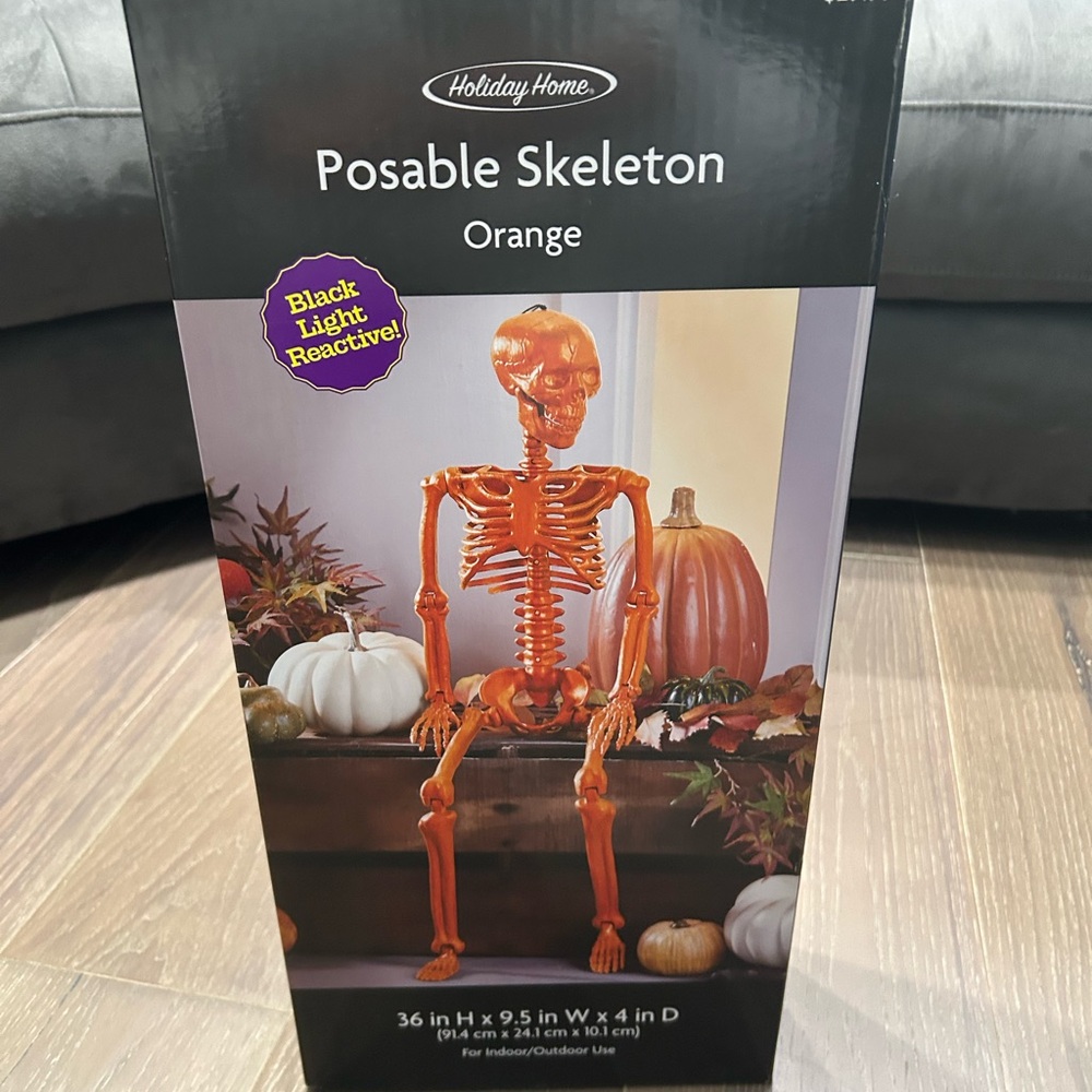 Holiday Home Posable skeleton orange. NWT 36 in